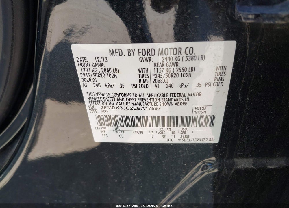 2014 FORD EDGE SEL VIN: 2FMDK3JC2EBA17597