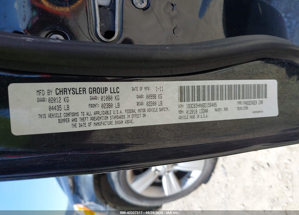 2011 DODGE CALIBER VIN: 1B3CB3HAXBD156405