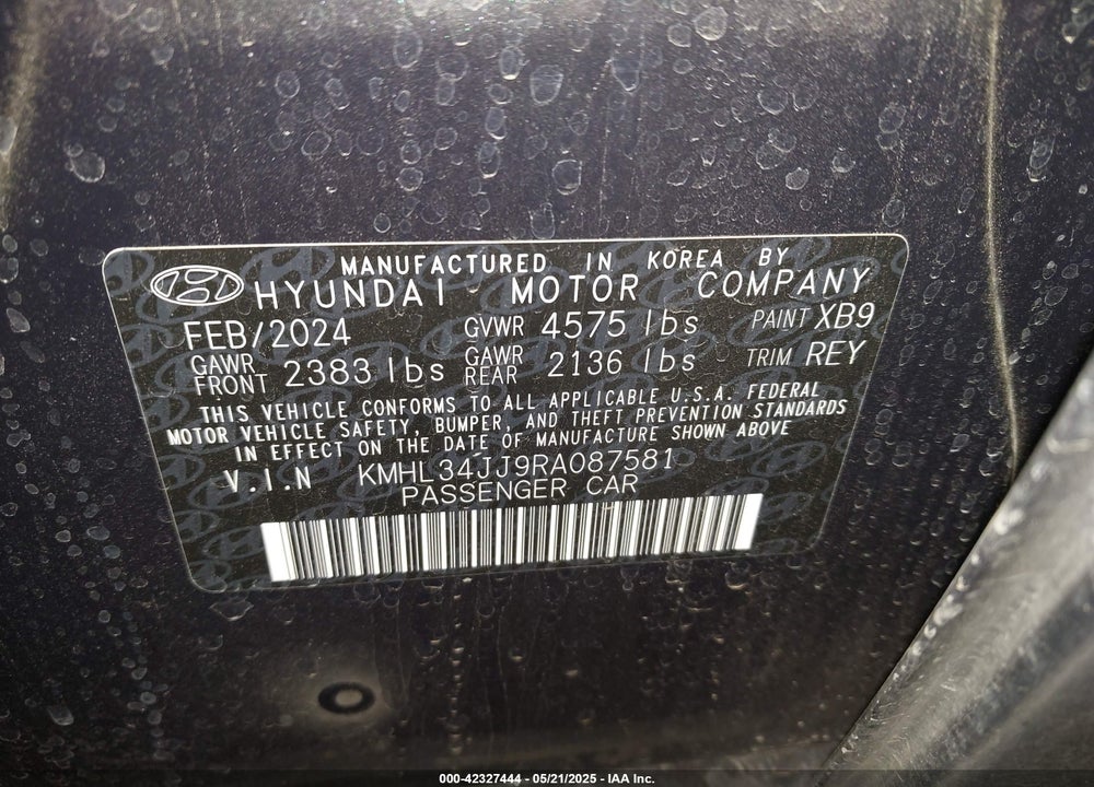 2024 HYUNDAI SONATA VIN: KMHL34JJ9RA087581