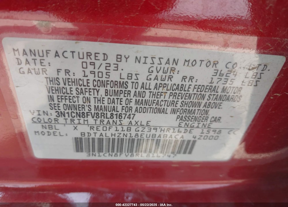 2024 NISSAN VERSA VIN: 3N1CN8FV8RL816747