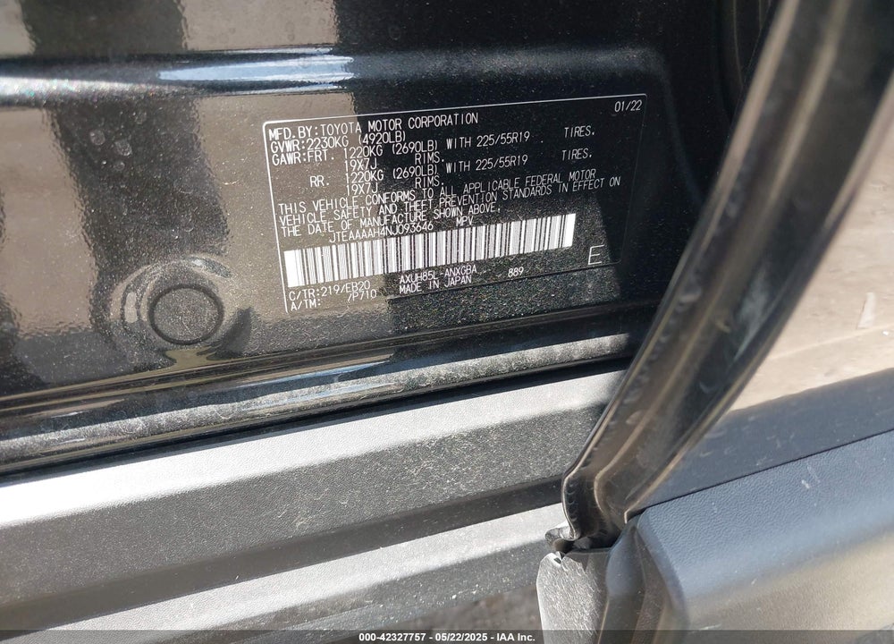 2022 TOYOTA VENZA VIN: JTEAAAAH4NJ093646