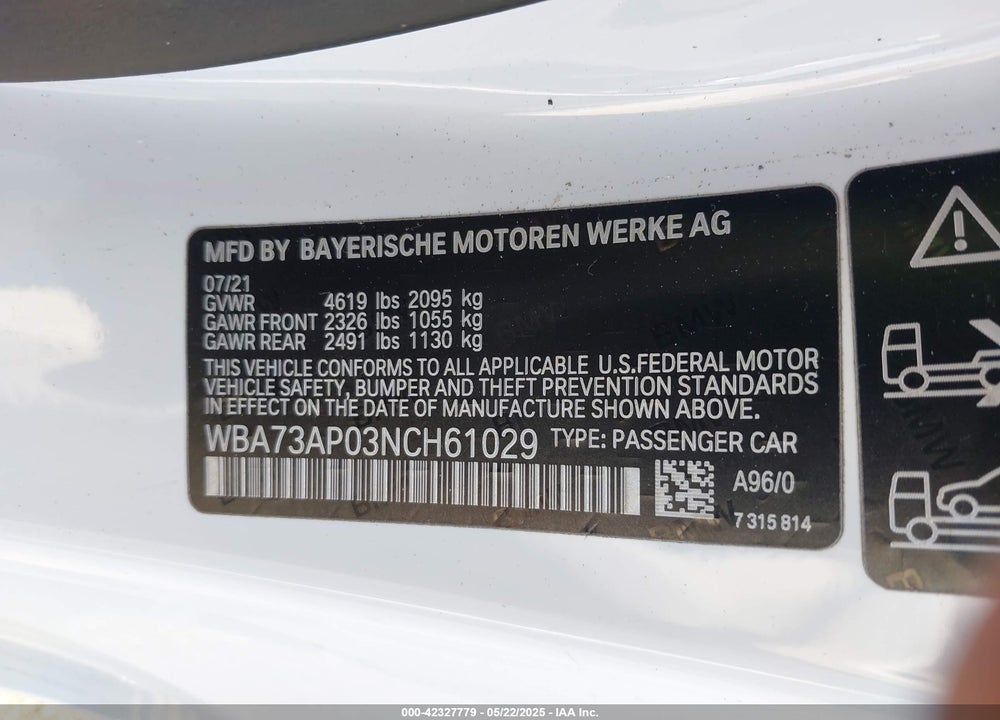 2022 BMW 430I VIN: WBA73AP03NCH61029