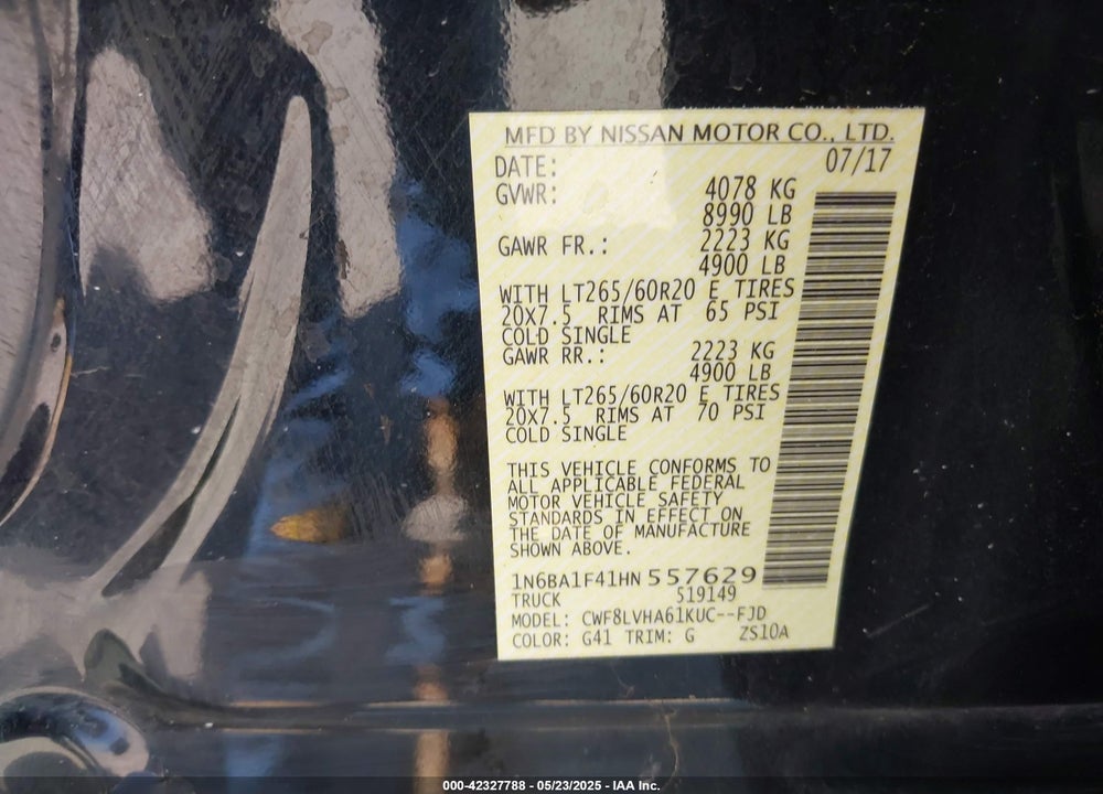 2017 NISSAN TITAN XD VIN: 1N6BA1F41HN557629