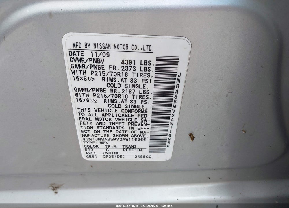 2010 NISSAN ROGUE S VIN: JN8AS5MV2AW116966