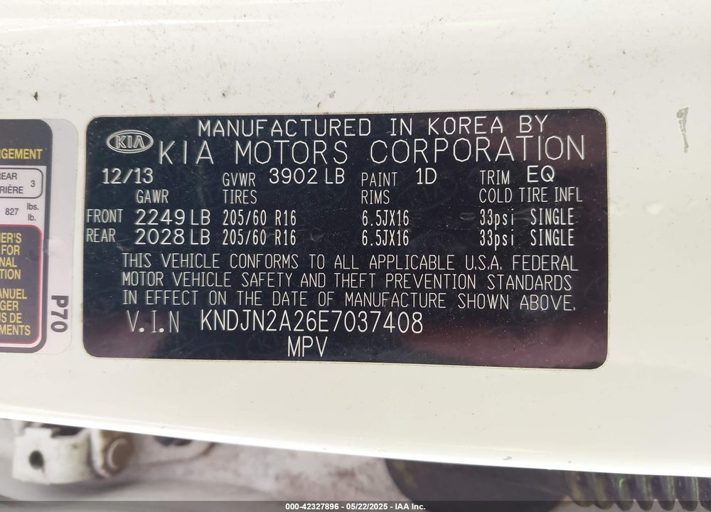2014 KIA SOUL VIN: KNDJN2A26E7037408
