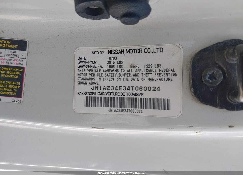 2004 NISSAN 350Z ENTHUSIAST VIN: JN1AZ34E34T060024
