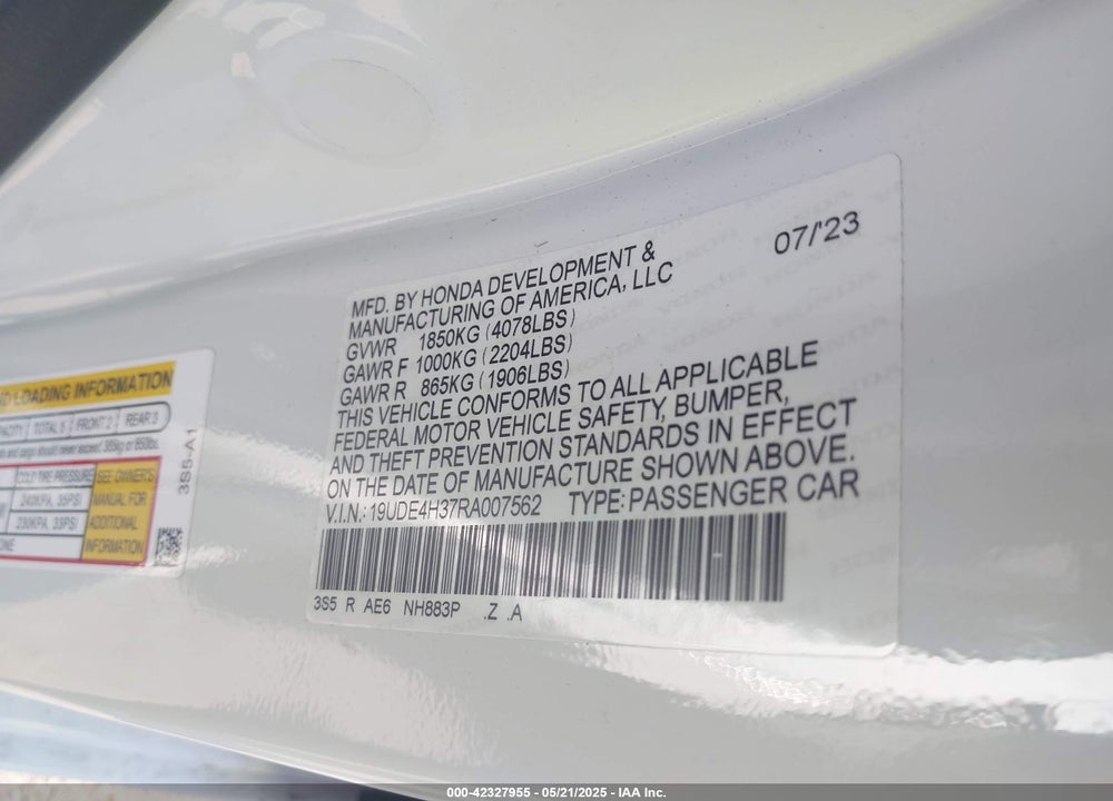 2024 ACURA INTEGRA VIN: 19UDE4H37RA007562