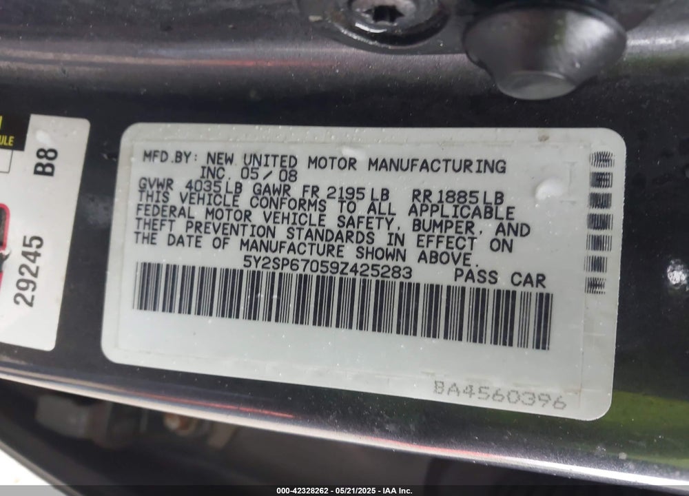 2009 PONTIAC VIBE VIN: 5Y2SP67059Z425283