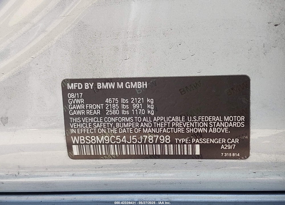 2018 BMW M3 CS VIN: WBS8M9C54J5J78798