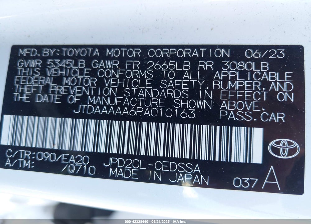 2023 TOYOTA MIRAI VIN: JTDAAAAA6PA010163