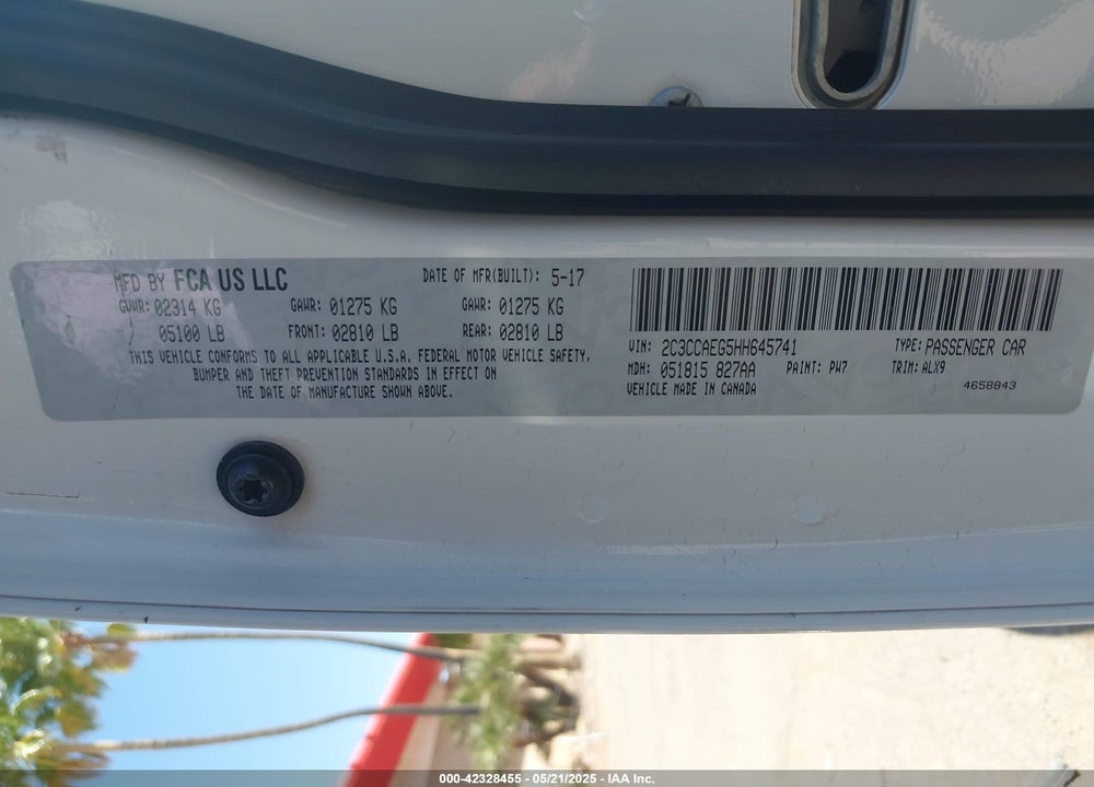2017 CHRYSLER 300 VIN: 2C3CCAEG5HH645741