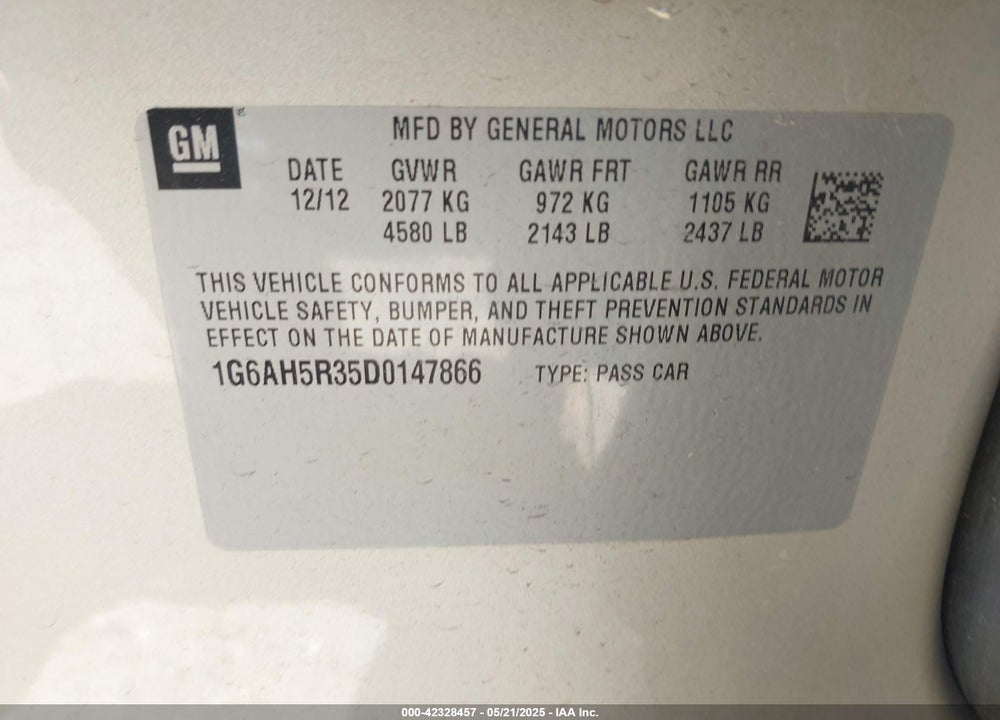 2013 CADILLAC ATS VIN: 1G6AH5R35D0147866