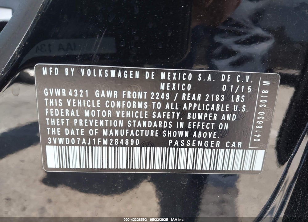 2015 VOLKSWAGEN JETTA 1.8T SE VIN: 3VWD07AJ1FM284890