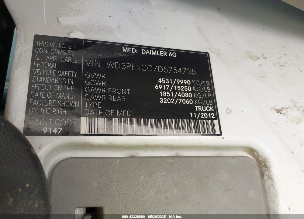 2013 MERCEDES-BENZ SPRINTER 3500 VIN: WD3PF1CC7D5754735