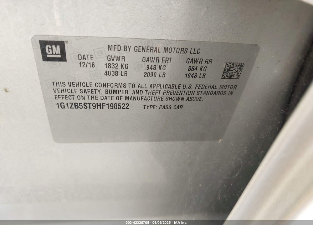 2017 CHEVROLET MALIBU LS VIN: 1G1ZB5ST9HF198522