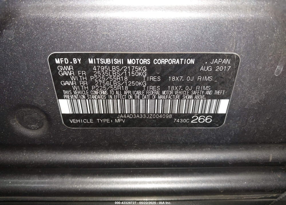 2018 MITSUBISHI OUTLANDER SE VIN: JA4AD3A33JZ004098