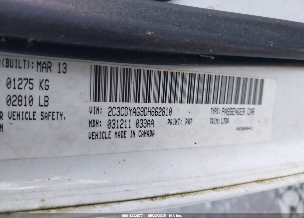 2013 DODGE CHALLENGER VIN: 2C3CDYAG9DH662810