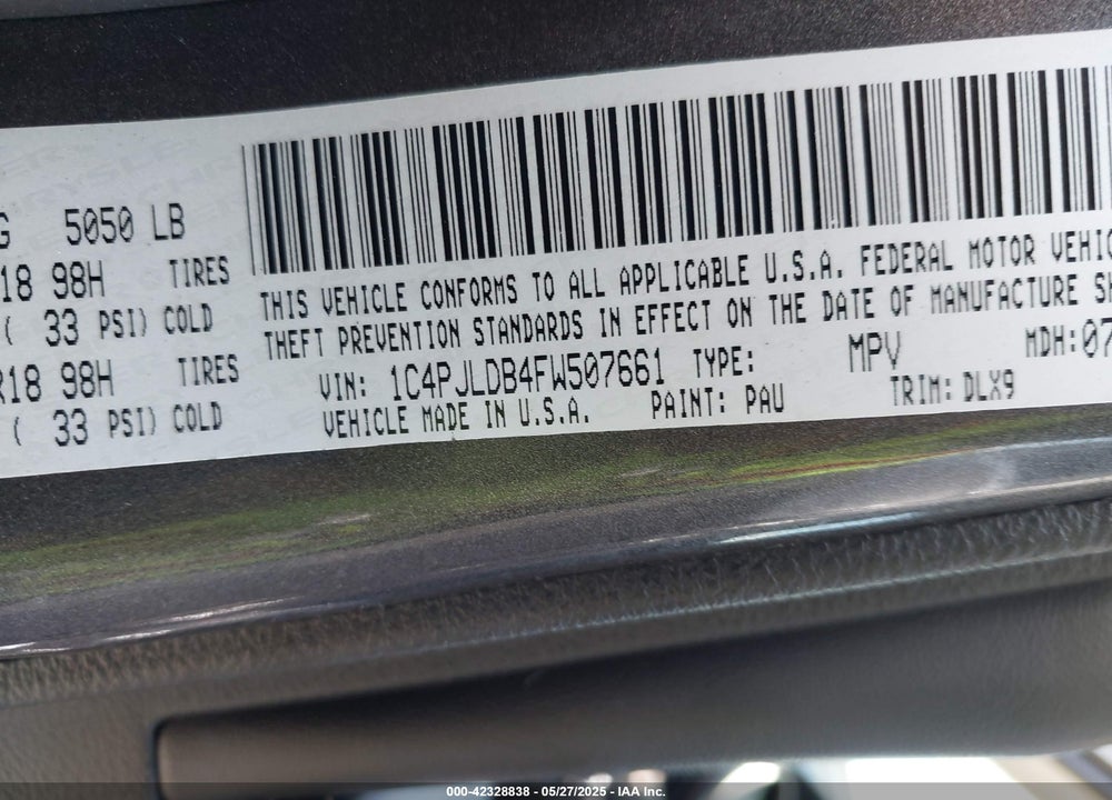 2015 JEEP CHEROKEE VIN: 1C4PJLDB4FW507661