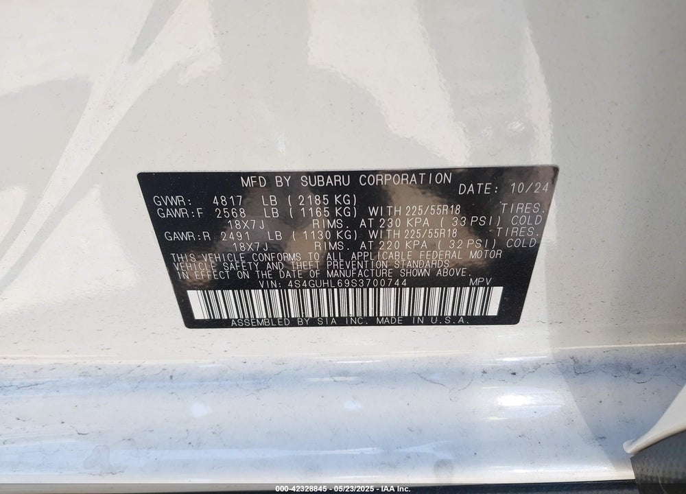 2025 SUBARU CROSSTREK LIMITED VIN: 4S4GUHL69S3700744