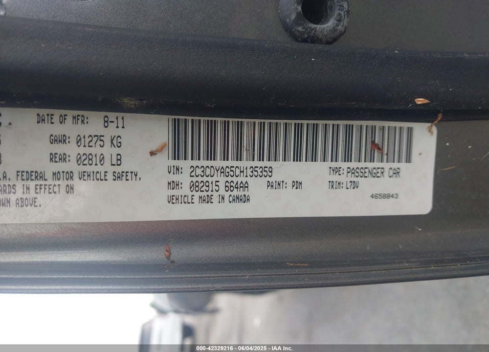 2012 DODGE CHALLENGER SXT VIN: 2C3CDYAG5CH135359