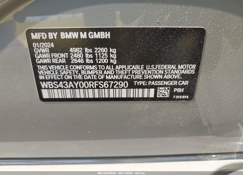 2024 BMW M3 VIN: WBS43AY00RFS67290