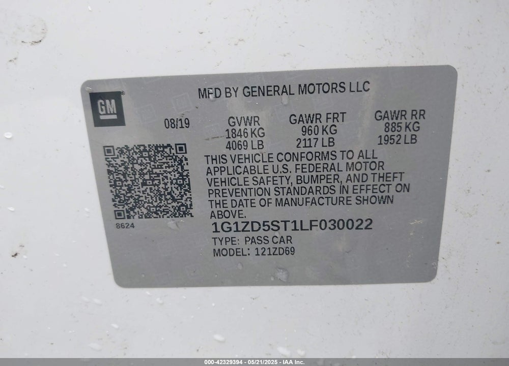2020 CHEVROLET MALIBU VIN: 1G1ZD5ST1LF030022