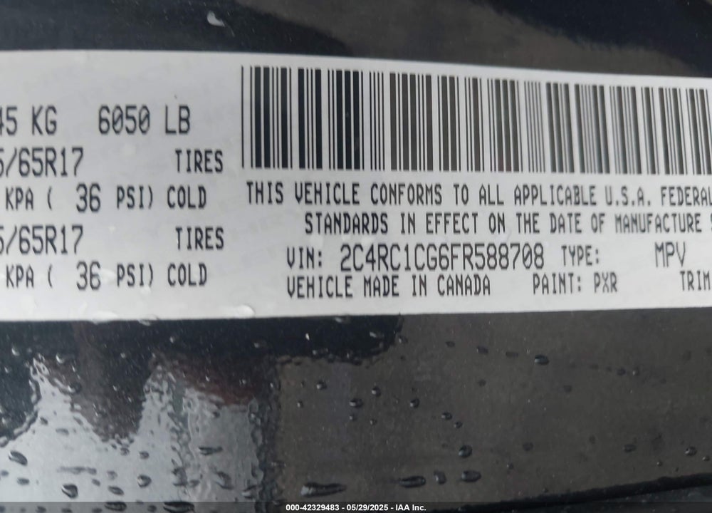 2015 CHRYSLER TOWN & COUNTRY TOURING-L VIN: 2C4RC1CG6FR588708