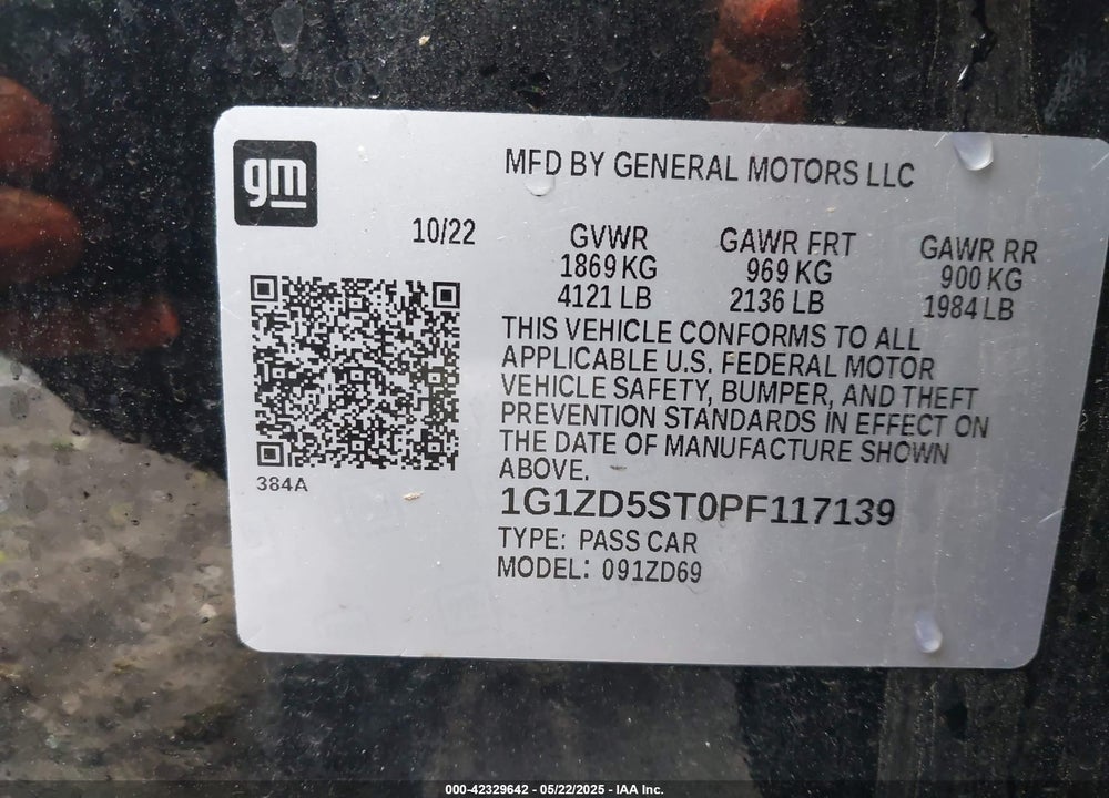 2023 CHEVROLET MALIBU FWD 1LT VIN: 1G1ZD5ST0PF117139