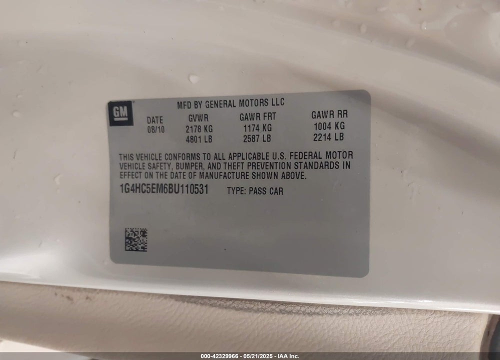 2011 BUICK LUCERNE VIN: 1G4HC5EM6BU110531