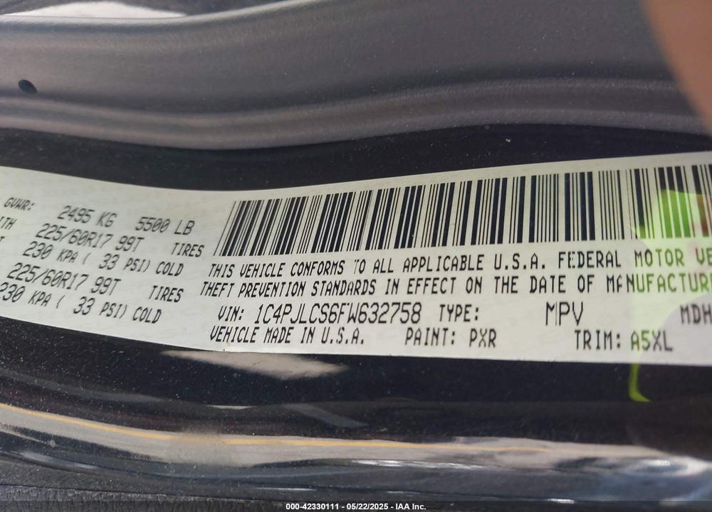 2015 JEEP CHEROKEE VIN: 1C4PJLCS6FW632758