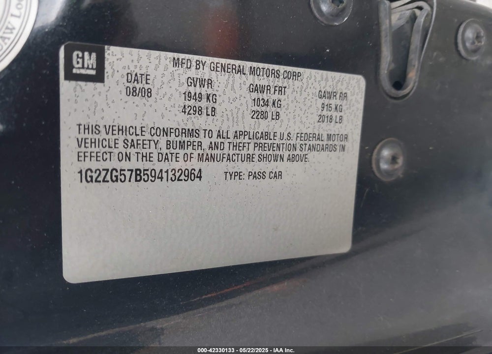 2009 PONTIAC G6 VIN: 1G2ZG57B594132964