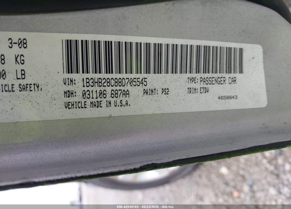 2008 DODGE CALIBER VIN: 1B3HB28C88D705545