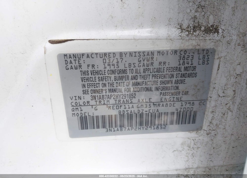2017 NISSAN SENTRA VIN: 3N1AB7AP2HY291852
