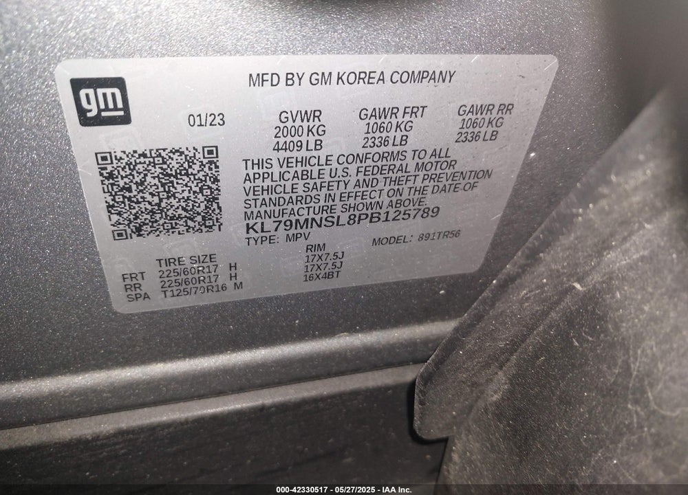 2023 CHEVROLET TRAILBLAZER AWD LS VIN: KL79MNSL8PB125789