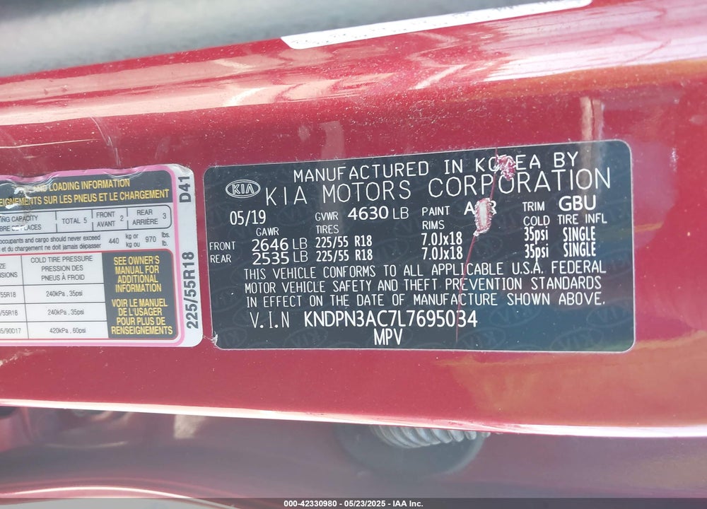 2020 KIA SPORTAGE VIN: KNDPN3AC7L7695034