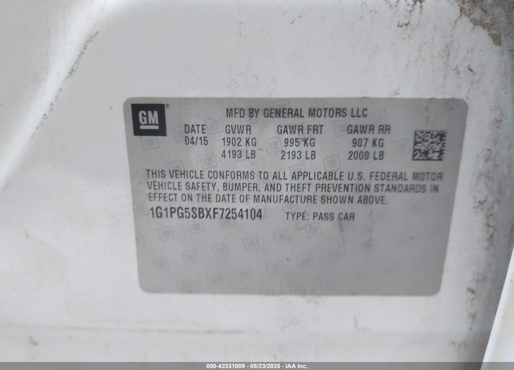 2015 CHEVROLET CRUZE LTZ VIN: 1G1PG5SBXF7254104