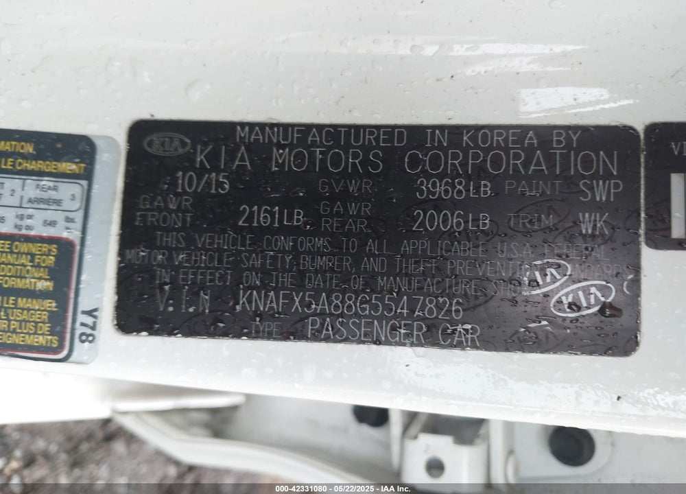 2016 KIA FORTE VIN: KNAFX5A88G5547826