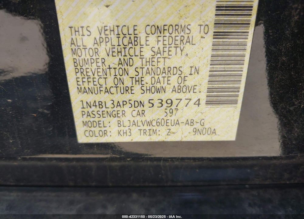 2013 NISSAN ALTIMA VIN: 1N4BL3AP5DN539774