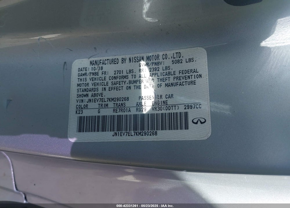 2019 INFINITI Q60 3.0T LUXE VIN: JN1EV7EL7KM290268