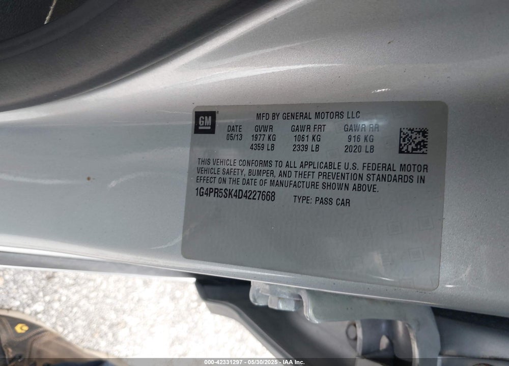 2013 BUICK VERANO VIN: 1G4PR5SK4D4227668