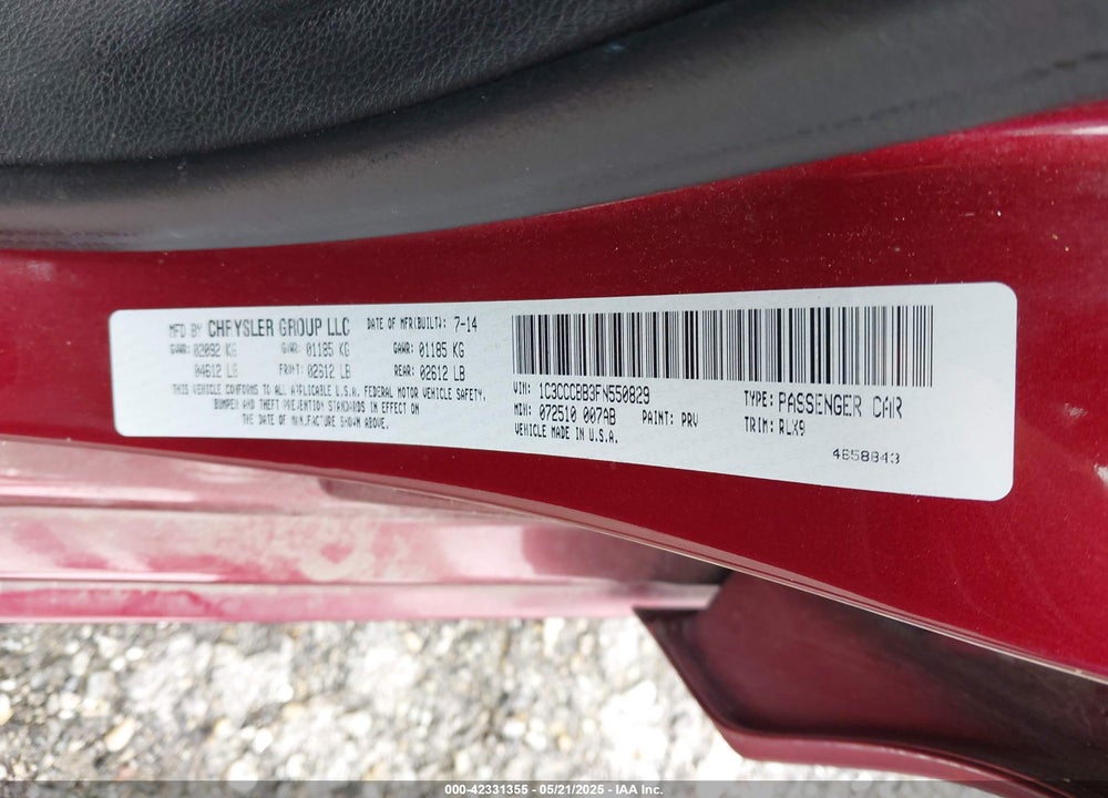 2015 CHRYSLER 200 VIN: 1C3CCCBB3FN550829