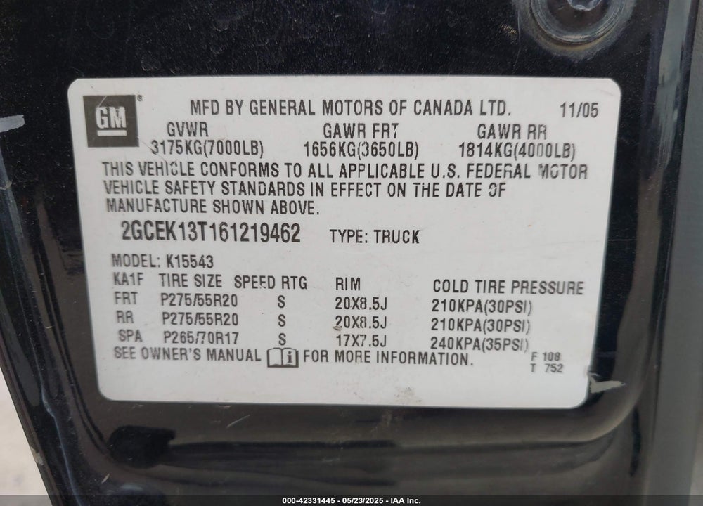 2006 CHEVROLET SILVERADO 1500 LT2 VIN: 2GCEK13T161219462