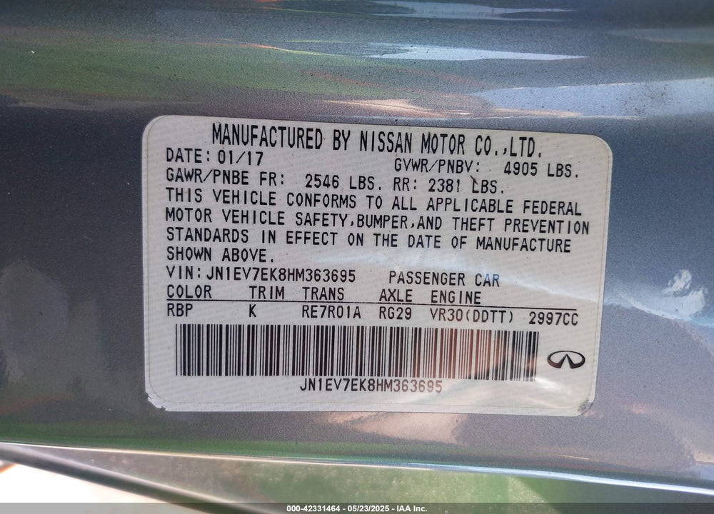 2017 INFINITI Q60 VIN: JN1EV7EK8HM363695