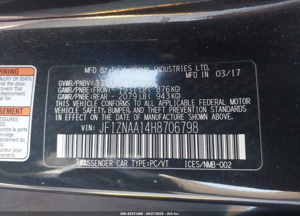 2017 TOYOTA 86 860 SPECIAL EDITION VIN: JF1ZNAA14H8706798