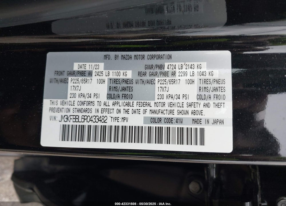 2024 MAZDA CX-5 VIN: JM3KFBBL6R0433482