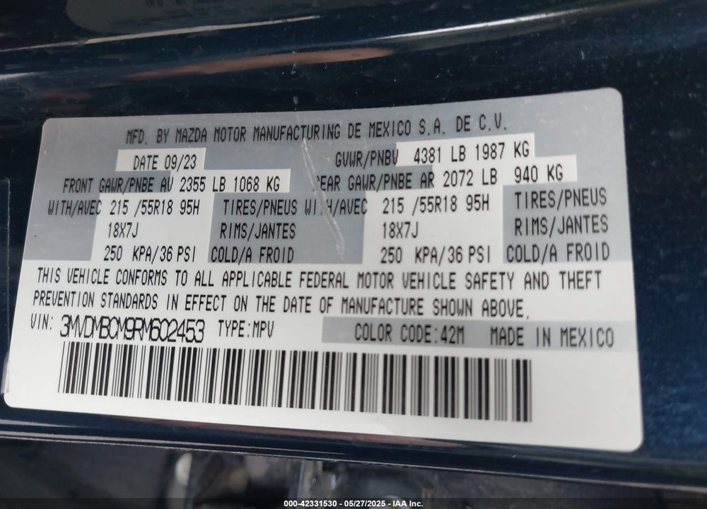 2024 MAZDA CX-30 2.5 S PREFERRED PACKAGE VIN: 3MVDMBCM9RM602453