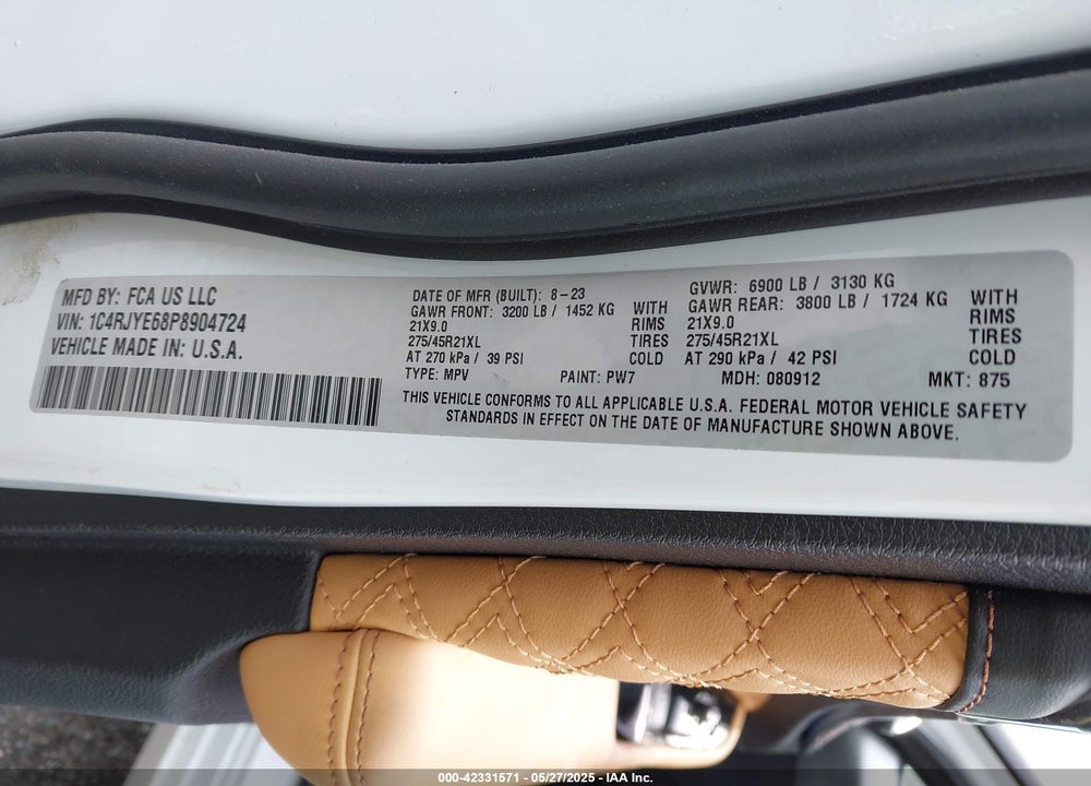 2023 JEEP GRAND CHEROKEE VIN: 1C4RJYE68P8904724