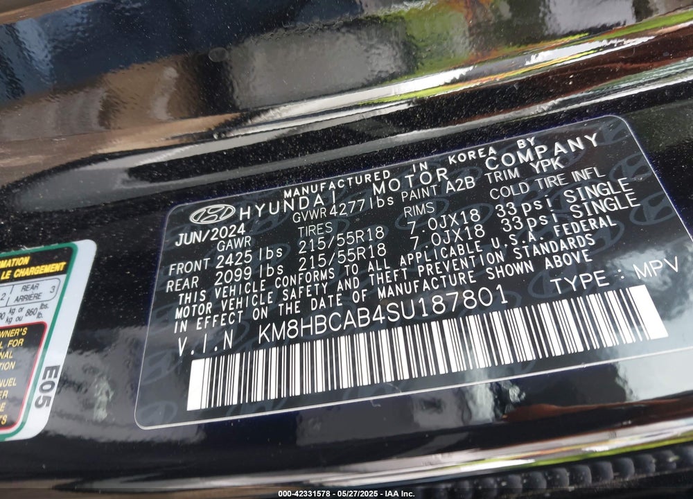 2025 HYUNDAI KONA VIN: KM8HBCAB4SU187801