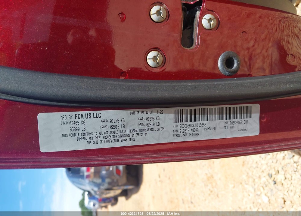 2020 DODGE CHALLENGER VIN: 2C3CDZBT3LH119050