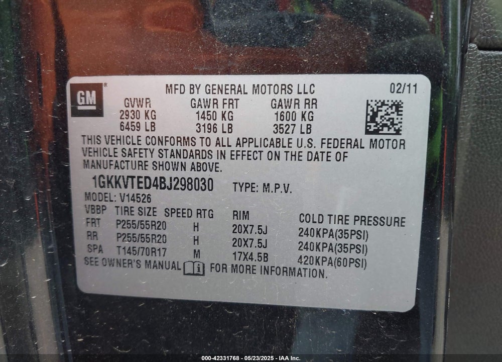 2011 GMC ACADIA VIN: 1GKKVTED4BJ298030